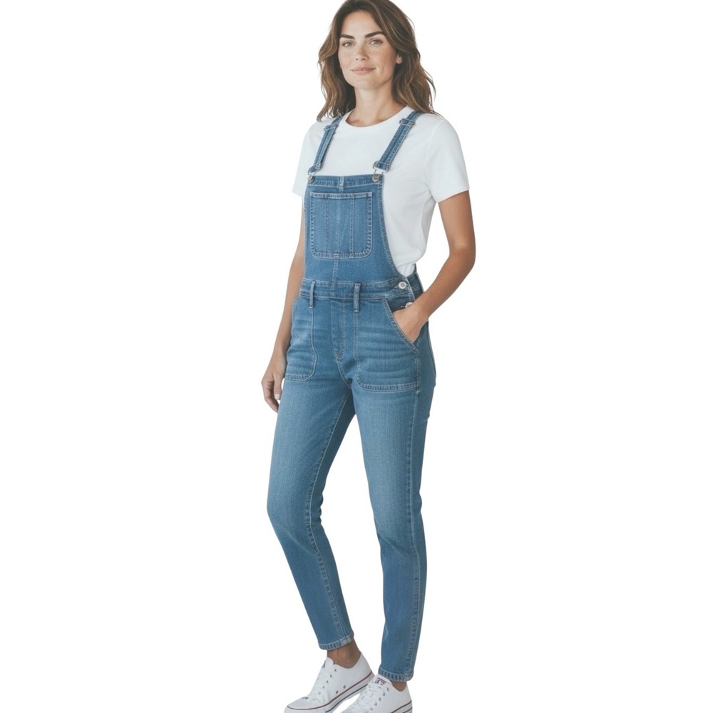 Madewell Blue Denim Skinny Leg Overalls Medium Wash Bib Jumpsuit Romper Cargo M